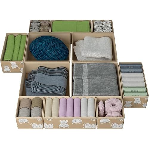 Light Brown Drawer Organizer with White Bears | 12-Pack | Stylish & Functional | Perfect for Baby Clothes