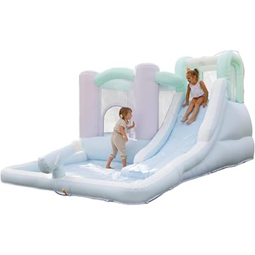 Bounceland Splash Zone Dream Wet or Dry Bounce House Water Slide, 11.5ftL x 9ftW x 6ftH, Pastel Color, Spacious Bounce Area, Splash Pool, Climbing Wall, Blower Included, Trendy Kids Outdoor Play