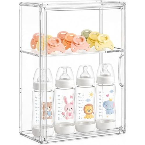 Baby Bottle Storage Organizer, Large 3 Tier Acrylic Bottle Storage Organizer Container for Countertop, Clear Plastic Bottle Station Organizers for Kitchen Cabinet Vanity Bathroom, Gifts for New Mom