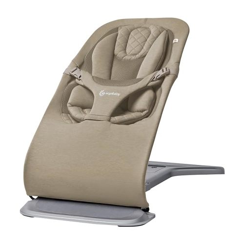 Ergobaby Evolve 3-in-1 Bouncer Seat for Babies and Toddlers 5.5-25lbs - Multi Position Baby Rocker Seat with Adjustable Heights, Secure Harness, Newborn Insert - Soft Olive