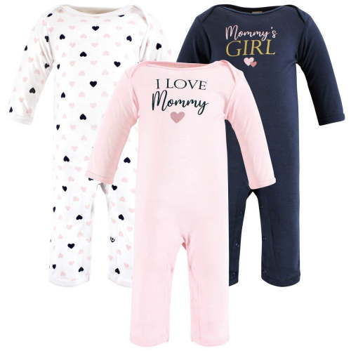 Hudson Baby Infant Girl Cotton Coveralls, Girl Mommy Pink Navy, 0-3 Months