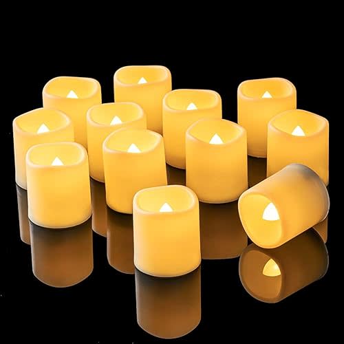 Homemory Flickering Flameless LED Tealight Candles, 12PCS Battery Operated, Realistic Electric for Easter, Wedding, Table