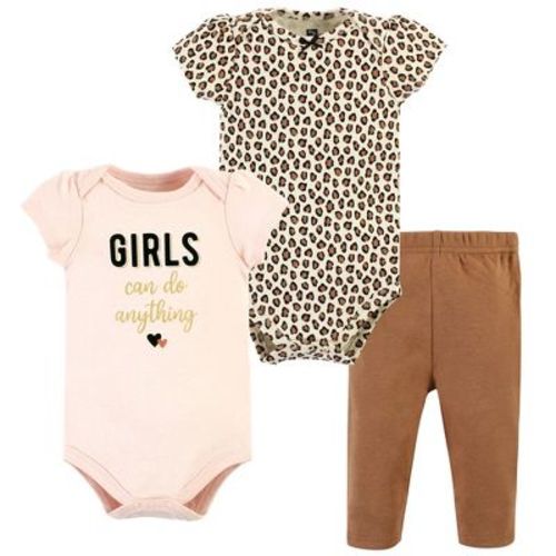 Hudson Baby Infant Girl Cotton Bodysuit And Pant Set, Cinnamon Hearts Short Sleeve, 6-9 Months