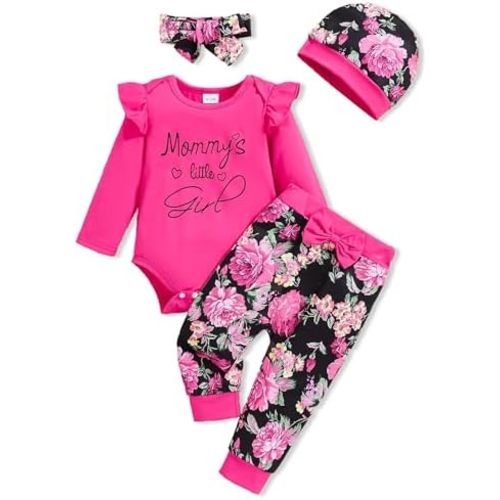 Newborn Baby Girl Clothes Infant Outfits Summer Romper Floral Pant Sets Hat Headband