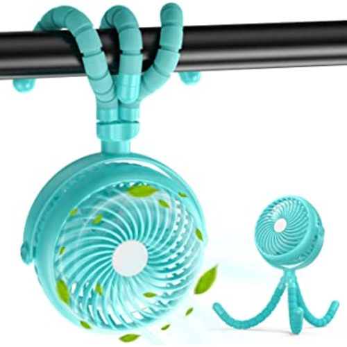 AMACOOL Baby Stroller Fan 20H Work Time Battery Powered Clip on Fan with Flexible Tripod for Car Seat Crib Bike Treadmill (Lake Blue)