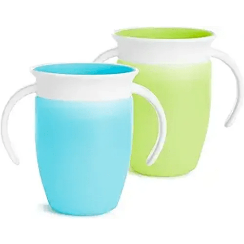 Munchkin® Miracle® 360 Trainer Sippy Cup with Handles, Spill Proof, 7 Ounce, 2 Count (Pack of 1), Green/Blue - Blue, Green - 2-pack