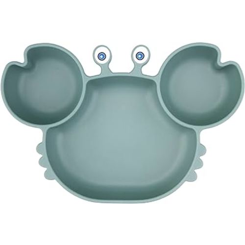 Lightening Corp Baby Plate Silicone Suction Toddler Plates, Divided Dishes for Toddler Kids, Self Feeding, BPA Free, Microwave and Dishwasher Safe, Green (SP-21)