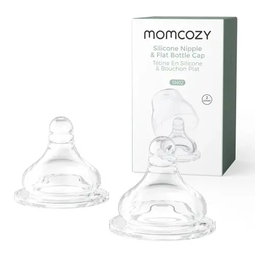 Momcozy Soft Baby Nipple Premium Natural Flow Silicone for Wide-Neck Bottles, BPA-Free, Perfectly Compatible with Momcozy Breast Milk Cooler, Small (Pack of 2)