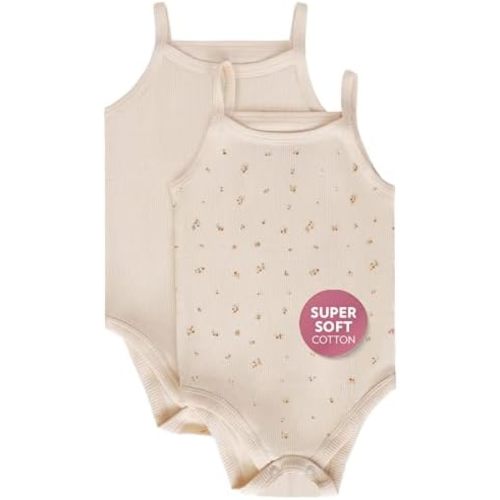 Feathers Super Soft Cotton Tank Top Baby Girl Undershirts – One-Piece Toddler Bodysuit (2 Pack)