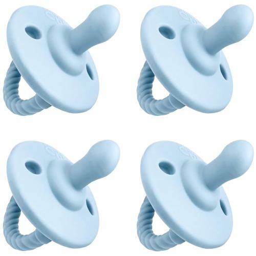 Comfy Cubs Baby Pacifiers, 4 Pack for 0-18 Months - Soft Breast-Like Nipple Shape - CPSIA Compliant Silicone Pacifier for Newborns - Girl Pack Baby Essentials - Ideal Newborn Gift Set - Blue