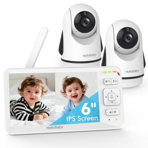 HELLOBABY 6" Split Screen Video Baby Monitor with 2 Cameras, Pan-Tilt-Zoom, HB6362-2