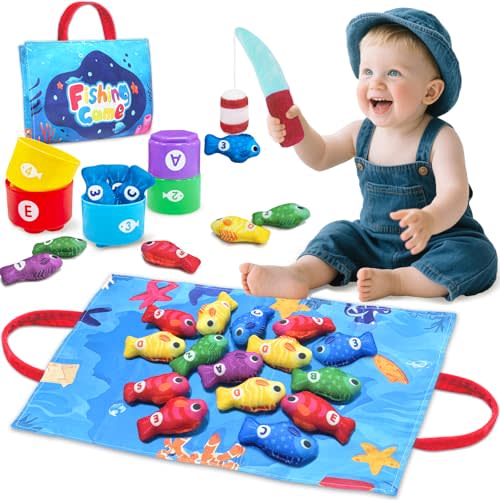 Montessori Toys for 1 Year Old, Toddler Fishing Game with Stacking Cups, Learning Educational Toys for 1 2 Year Old Boy Girl Birthday Gifts, Baby Toy 12-18 Months, Sensory Sorting Toy for Toddlers 1-3