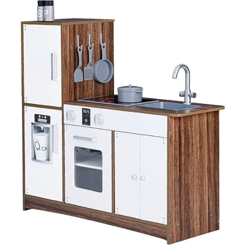 Teamson Kids Little Chef Palm Springs Classic Kids Play Kitchen with 6 Accessories, Natural/White