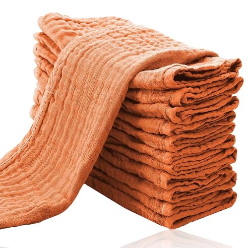 Cute Castle 12 Pack Muslin Burp Cloths for Baby - Ultra-Soft 100% Cotton Baby Washcloths - Large 20'' by 10'' Super Absorbent Milk Spit Up Rags - Burpy Cloths for Unisex, Boy, Girl - Vermilion - 20x10 Inch (Pack of 12)