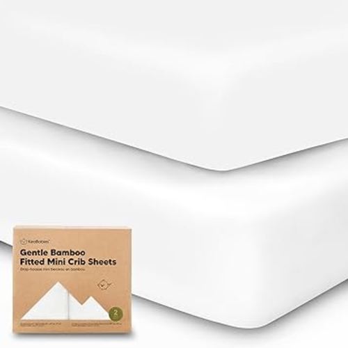 Pack and Play Sheets Fitted, 2-Pack Mini Crib Sheets - Pack N Play Sheets, Organic Fitted Crib Sheet for Pack and Play Mattress, Playard Baby Crib Sheets, Crib Sheets Neutral for Boys (Soft White)