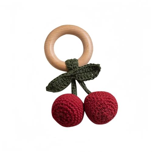 Wooden Baby Rattle Toys Stuffed Crochet Rattle with Teether Ring for Newborn Babies Fruit Wooden Teether Toy Infant Toddler Handcrafted Crochet Rattles Cute Shower Gifts for Boy and Girls