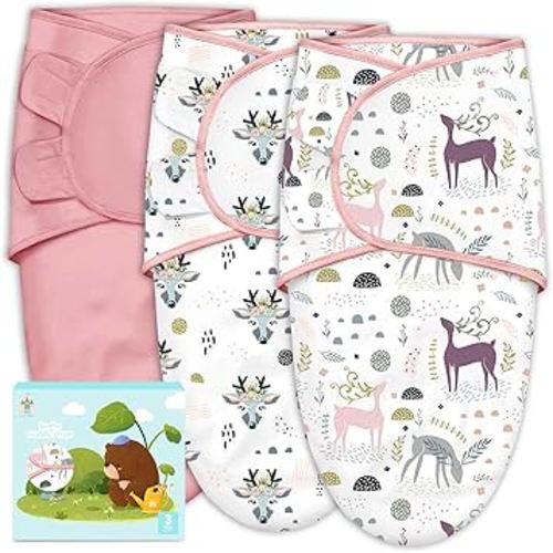 Cute Castle 3-Pack Baby Swaddle Sleep Sacks - Newborn Swaddle Sack - Ergonomic Baby Swaddles Blanket Warp for Boys and Girls - Baby Essentials (0-3 Months - Pink)