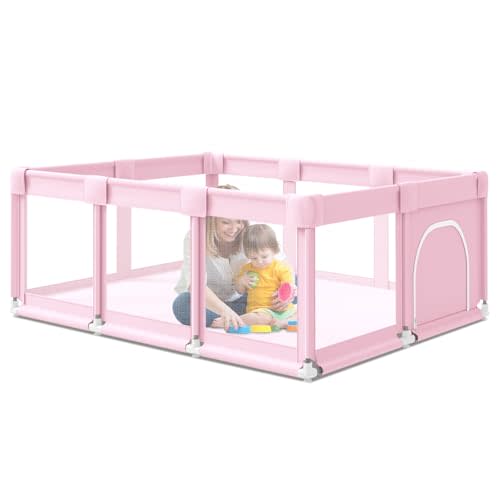 besuhot Baby Playpen, Large playpen 74 x 50 inch, Playpen for Babies and Toddlers with Gate, Safety Baby Activity Center for Indoor & Outdoor (Pink)
