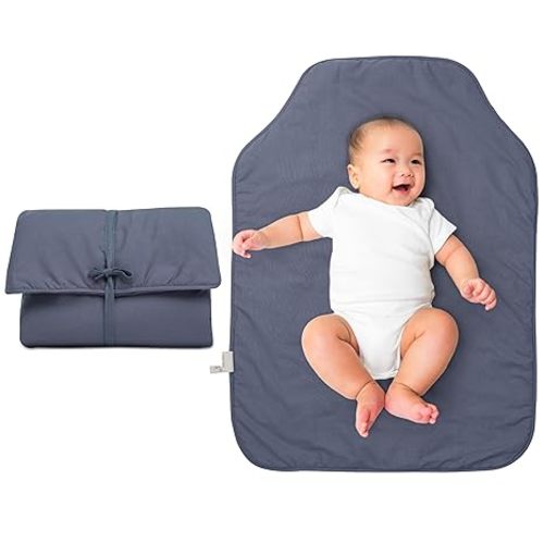 Natemia Portable Diaper Changing Pad - Rollable Portable Changing Pad for Diaper Bag & Travel - OEKO-TEX Cotton Exterior - Foldable Baby Changing Mat, Machine Washable Baby Essentials (Folkstone Grey)