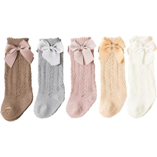Baby Girls Knee High Socks Toddler Bow Mesh Long Stockings Infants Thin Socks For Spring Summer