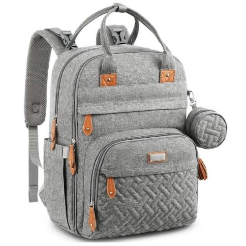 BabbleRoo Waterproof Diaper Bag Backpack - Baby Essentials Travel Tote - Multi function with Changing Pad, Stroller Straps & Pacifier Case - Unisex, Light Gray
