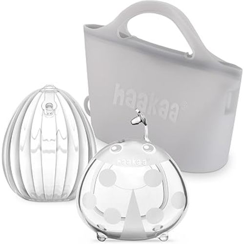 haakaa Milk Collector Set - 75ml Shell Pump, 75ml Milk Collector & 750ml Steriliser Bag - Hands-Free Wearable Breast Pump, Passive Silicone Milk Catcher for Breastfeeding Mom