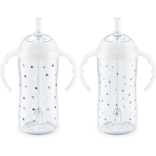 NUK Learner Straw Cup, 10oz, 2-Pack - Toddler Sippy Cup with Soft Straw for Easy Drinking, Suitable for Ages 8 Months and Up, Timeless Collection