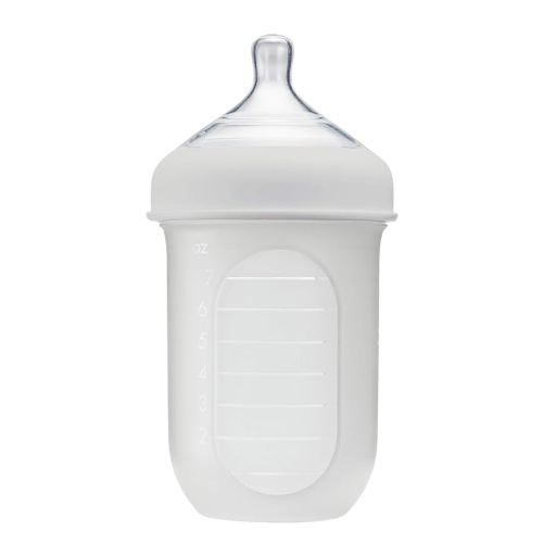 Boon Nursh Reusable Silicone Baby Bottle with Collapsible Silicone Pouch Design - Everyday Baby Essentials - Stage 2 Medium Flow Baby Bottles - Gray - 8 Oz