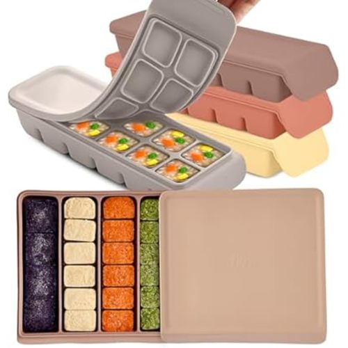 All-in-One Baby Food Storage Bundle - Airtight Silicone Container + 4-Pack Freezer Trays with Leak-Resistant Lids, 12 Cavities (0.7oz Each), BPA Free, Made in Korea, Microwave & Dishwasher Safe