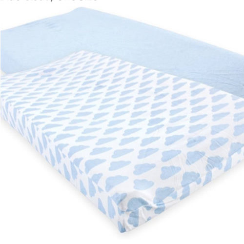 Hudson Baby Unisex Baby Cotton Changing Pad Cover, Heather Light Blue Cloud, One Size