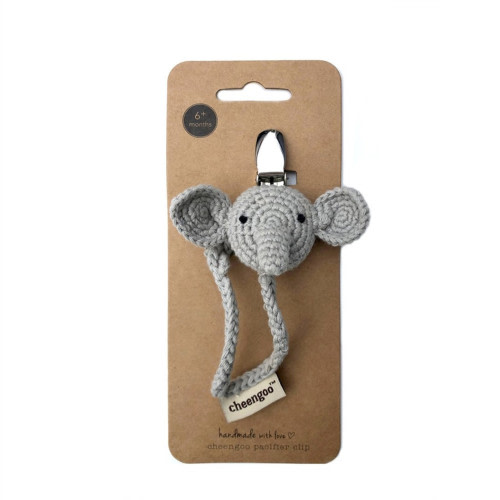 Hand Knit Pacifier Clip - Elephant