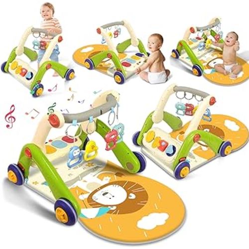 Baby Play Mat Walker, Baby Multifunctional Activity Center with Kick and Play Piano Gym, Tummy Time Mat for 0-36 Months Infant Newborns Todders (Green)