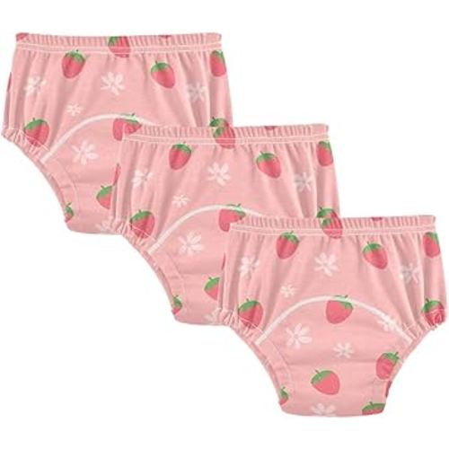 Potty Training Underwear 3 Packs Toddler Training Underwear Cotton Absorbent Toilet Training Pants for Baby Boys Girls 2T-5T Summer Strawberry