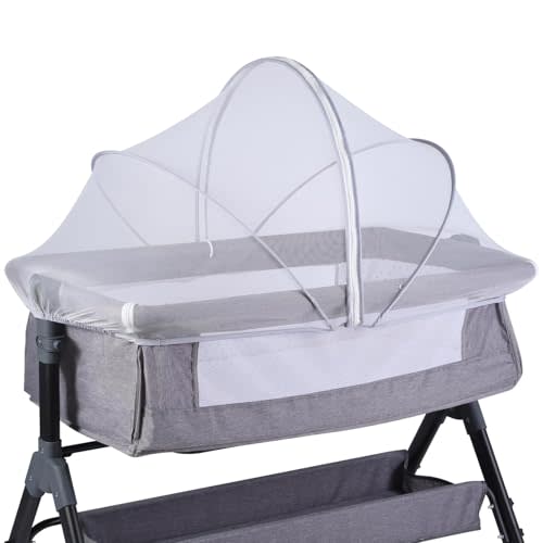 Portable Bassinet Cover for Cats & 2-Way Zipper, Bassinet Mosquito Net Cover, Breathable Bassinet Net Cover, Mosquito Net for Baby Crib to Keep Cats/Bugs Out (White)
