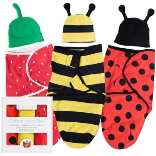 Cuddle Club Swaddles for Newborns - Baby Swaddle Blanket for Boys & Girls - Adjustable Hook-and-Loop Cotton Wrap for Newborn 0-3 & 3-6 Months with hat