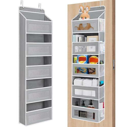 Over The Door Organizer Storage-5-Tier Hanging Organizer with 5 Large Pockets, Anti-Tilt Design, 44 lb Capacity for Bedroom, Bathroom, Pantry