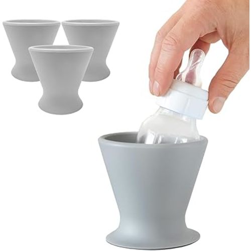Ultimate Non-Toxic Silicone Breast Pump and Baby Bottle Holder – Easy One Hand Milk & Formula Prep with Premium Wide Base Suction Cup - Dishwasher Safe - Light Grey, 3-Pack