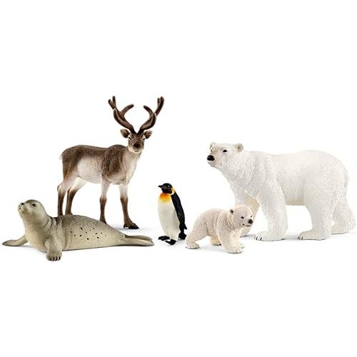 Schleich Wild Life - 5PC Arctic Animal Toy Bundle with Penguin, Reindeer, Seal, Polar Bears - Animal Figurine Starter Set for Snow Safari Imaginative Play - Educational Toys for Kids Ages 3+ | 77421