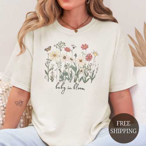First Time Mom Maternity TShirt Pregnancy Announcement Shirt for New Mom Graphic Tee Comfort Colors Wild Flower Top Baby Shower Gift Idea