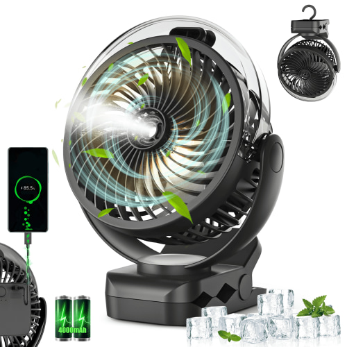 BIGHOUSE Rechargeable Battery Operated Clip-On Misting Fan 3 Speeds 4000mAh For Bunk Bed Truck