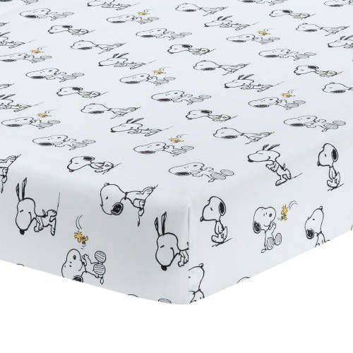 Classic Snoopy 100% Cotton White/Black Fitted Baby Crib Sheet
– Lambs & Ivy