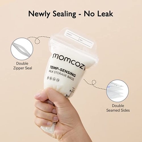 Momcozy Breastmilk Storing Bags, Temp-Sensing Discoloration Milk Storing Bags for Breastfeeding, Disposable Milk Storage Bag with 180ml Self Standing, No-Leak Milk Freezer Storage Pouches, 50pcs - 50 Count