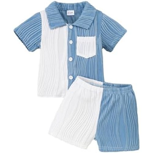 NZRVAWS Toddler Baby Boy Clothes Button Down T-Shirt Short Sleeve Patchwork Top Shorts Set 2PC Little Boy Summer Outfit