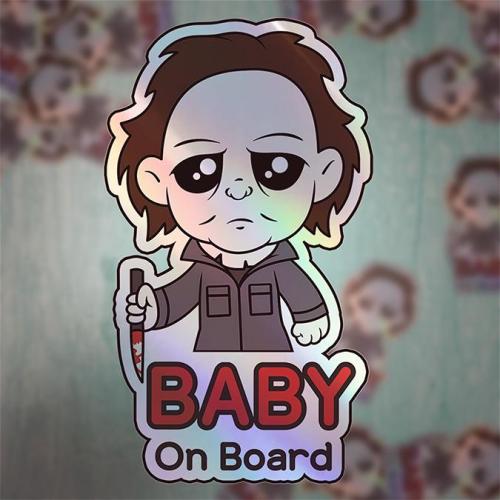 Baby On Board Horror Sticker | Creepy Cute Horror Movie Inspired | Halloween Baby Safety Sticker | Funny Car Decor