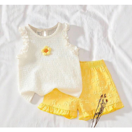 SHEIN Vintaside Kids Baby Girls Sweet Cute Jacquard Tank Top And Jacquard Shorts Set, Spring/Summer | SHEIN USA