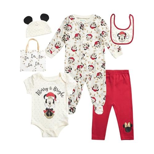 Disney Newborn Baby Boys Girls 7 Piece Layette Gift Set: Mickey Mouse, Winnie the Pooh & Minnie Mouse, 0-6M