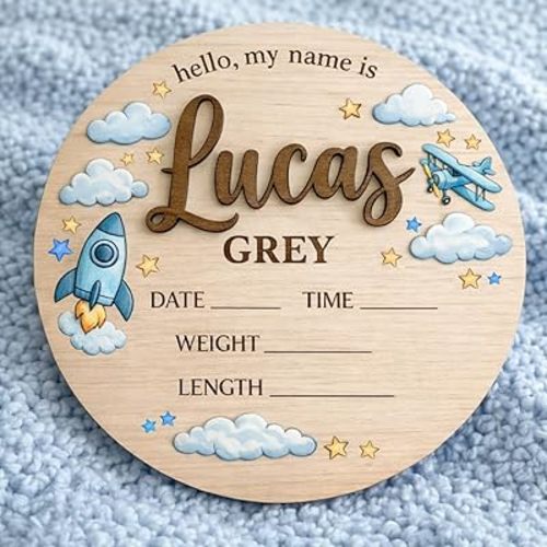 Custom Baby Name Announcement Wooden Signs, Baby Coming Soon, Welcome Gifts Newborn Sign Hospital for Boy or Girl Style 1