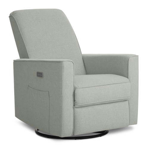 Evolur Harlow Deluxe Upholstered Plush Seating Glider Swivel, Power Recliner with USB Port, Greenguard Gold Certified, Glider Chair for Nursery, Light Grey