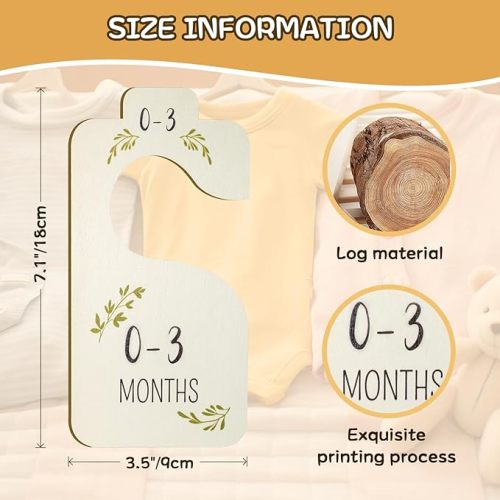 Baby Closet Dividers for Clothes Organizer - Set of 8 Adorable Wooden Double-Sided Baby Clothes Size Hanger Organizer from Newborn to 24 Months for Nursery Beautiful Decor - Leaf style