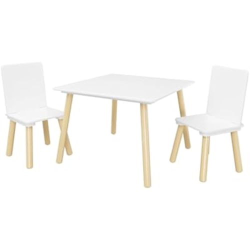 3 Piece Wood Table & Chair Set for Age 2-6 Boys Girls, Wood Activity Table Drawing Play Table Set w/ 2 Chairs for Nursery, Kindergarten, Age 2-6 Boys Girls Home Activity Table Chair 3 Pieces Set